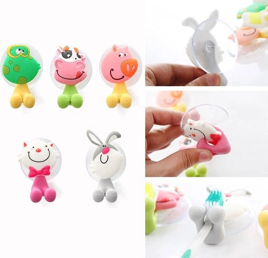 Tienori per bambini, 5 pezzi, support per spazzola da denti con animali, support da parete con morsetto.