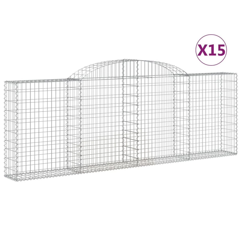Cestini gabbioni recinzione a gabbia muro di contenimento ad arco 15 pezzi 300 x 30 x 100/120 cm ferro zincato argento 02_0040428