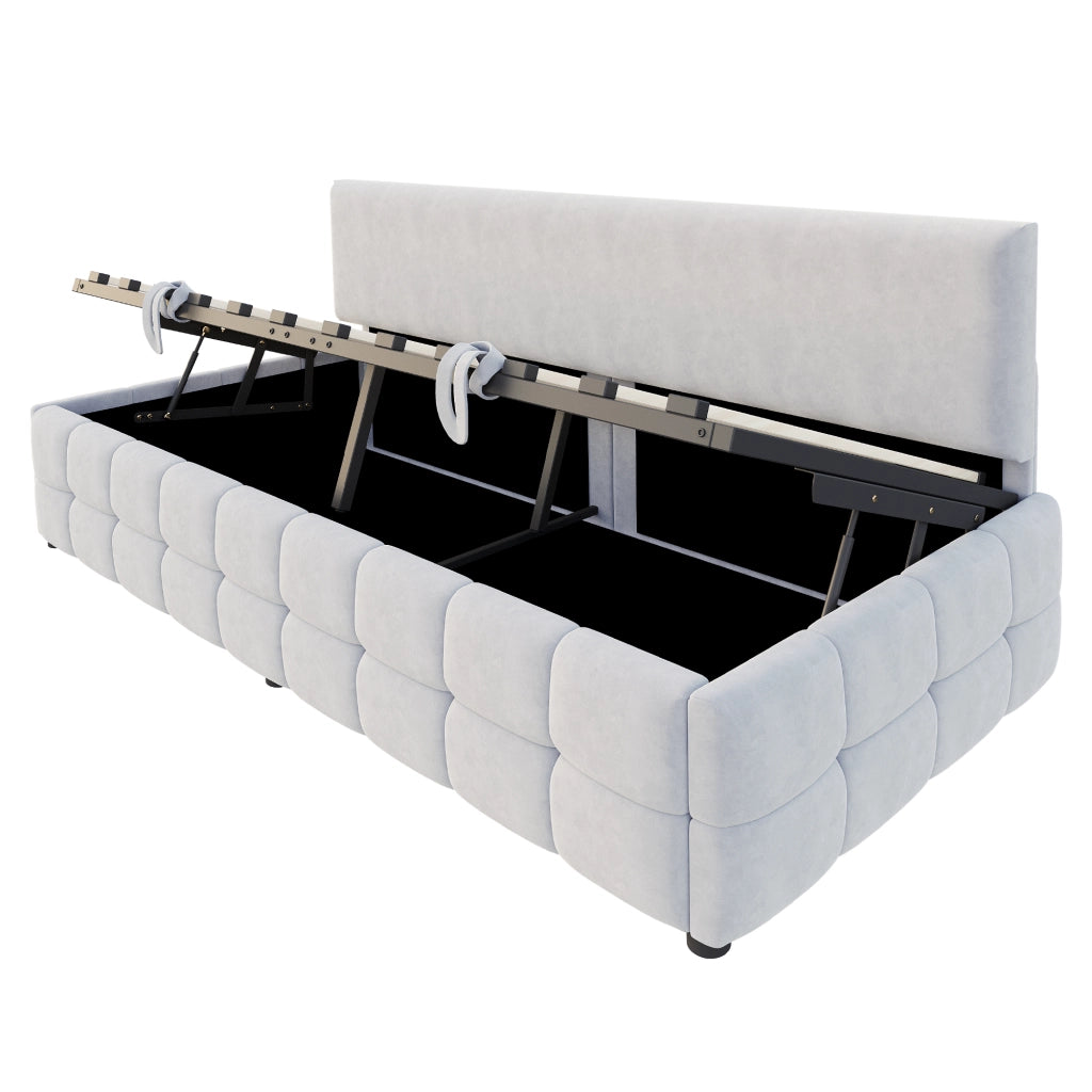 LETTO Contenitore 90x200 cm in velluto grigio chiaro con schienale senza braccioli