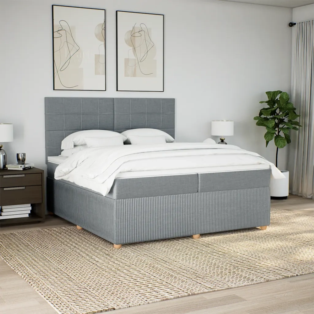 Giroletto a Molle con Materasso Grigio Chiaro 200x200cm Tessuto