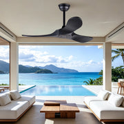 Ventilatore da soffitto nero design moderno 52 pollici, 3 pale legno massello, senza illuminazione, motore DC reversibile silenzioso