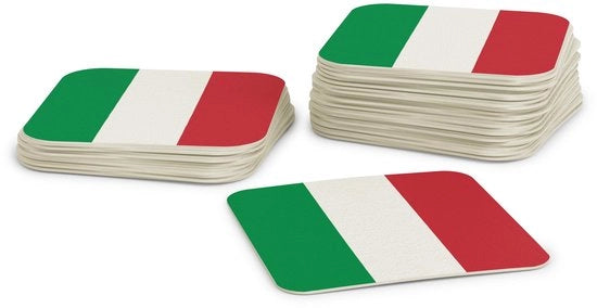 Sostegni per bicchieri in vetro (50 pezzi) di cartone quadrato (9,3 cm x 9,3 cm) - decorazione da tavola con bandiera italiana