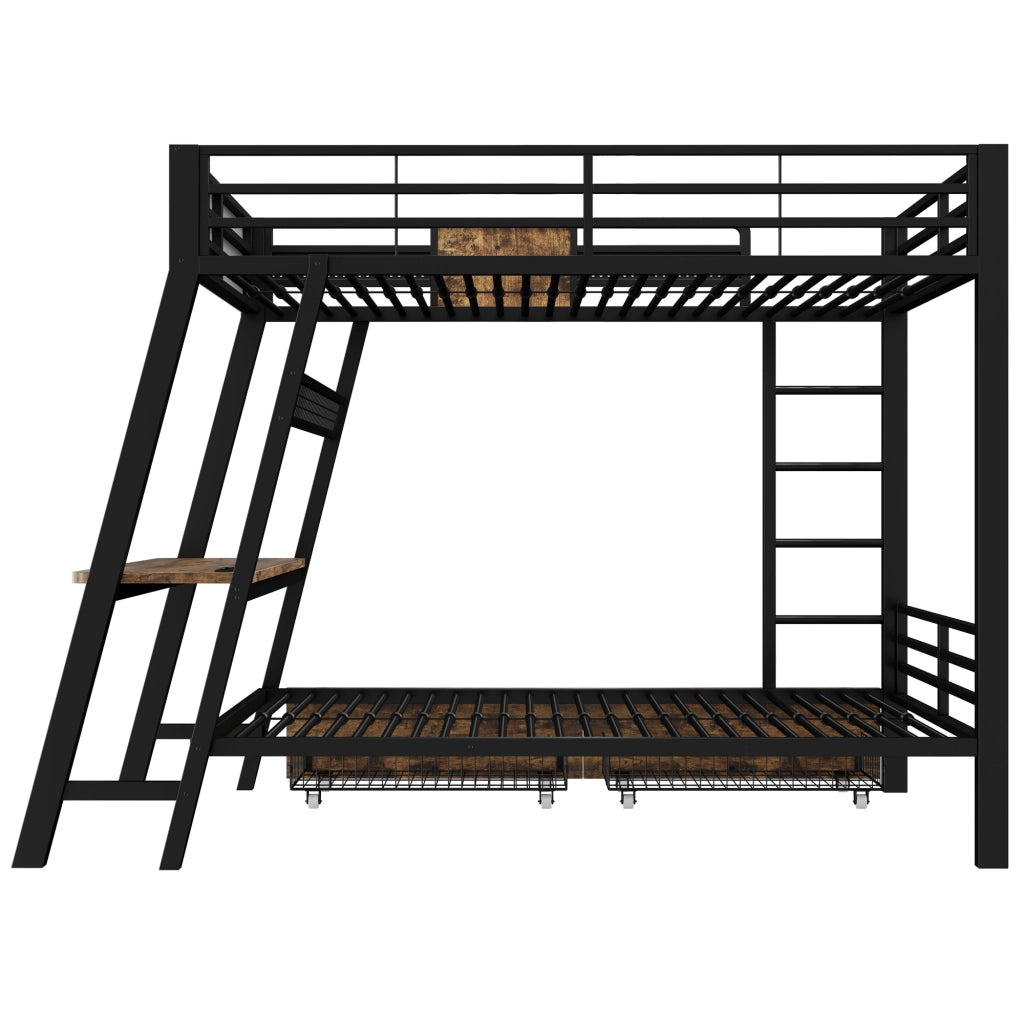 LETTO a soppalco multifunzionale 90x200 cm in metallo nero con scrivania