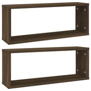 2 pz Mensole Cubo Muro | Mensola a parete Rovere Marrone 60x15x23 cm in Multistrato
