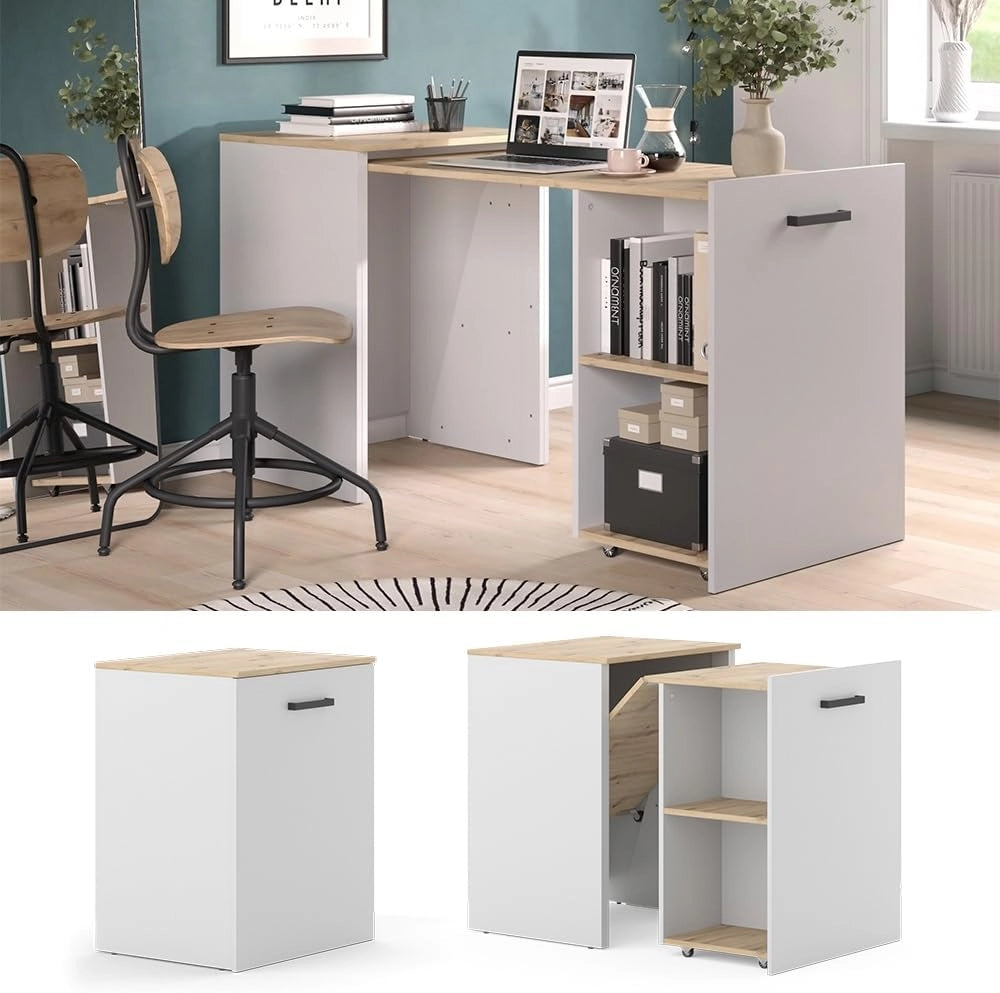 Scrivania Adam, Greige/rovere artigianale, 60 x 50.4 cm Estensibile, con superficie aperta per riporre materiale da scrittura
