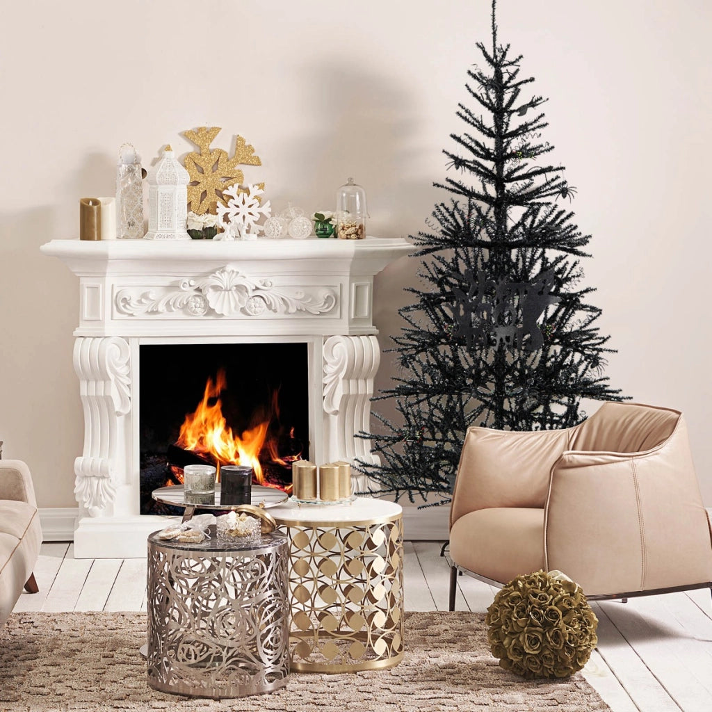 Albero artificiale di Halloween inclinato pre-Illuminato, Albero con 791 punte di rami in PVC 250 Luci LED 183cm-Alberi di Natale