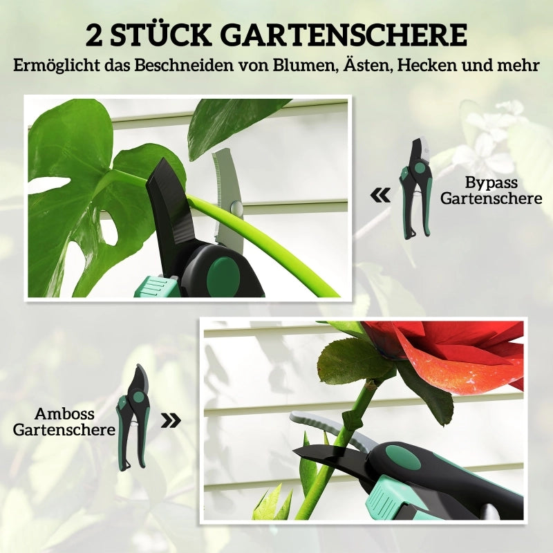 Set di attrezzi da giardino, 2 pezzi, attrezzi da giardino in metallo, attrezzi da giardinaggio con cesoie bypass e cesoie a incudine, set da