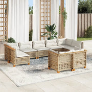 Set Divano da Giardino 9 pz con Cuscini Beige in Polyrattan