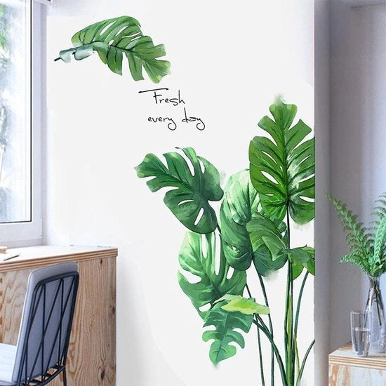 Decorazioni per Parete con Foglie Tropicali e Palme in Vinile per Parete, Decals per Parete DIY, Foglie e Palme in Stile Naturale per Parete, Decorazioni per Parete per Soggiorno, Camera da Letto e Ufficio, Decals per Parete per TV e Parete di Fondo