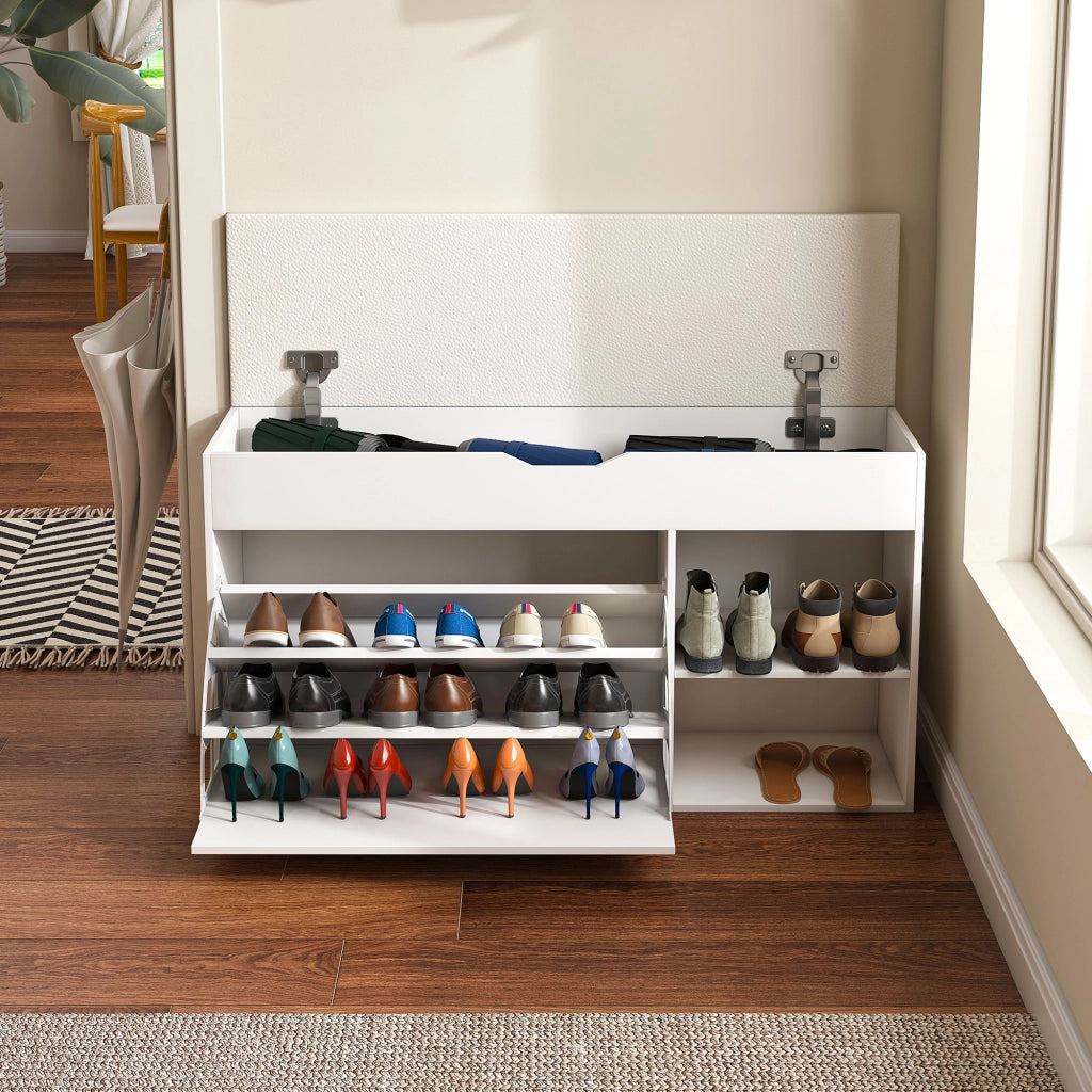 Panca Scarpiera con Vano Contenitore ¨C MINIMAL ¨C Bianca, Ingresso, 100x30x52 cm