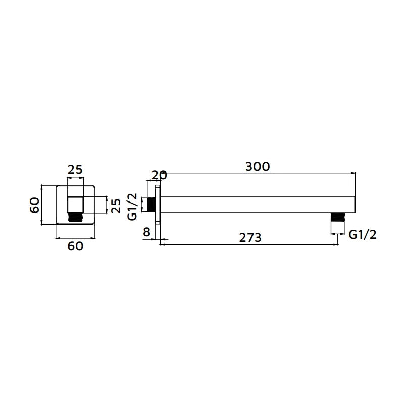 Braccio doccia con attacco universale quadrato 30 cm oro opaco