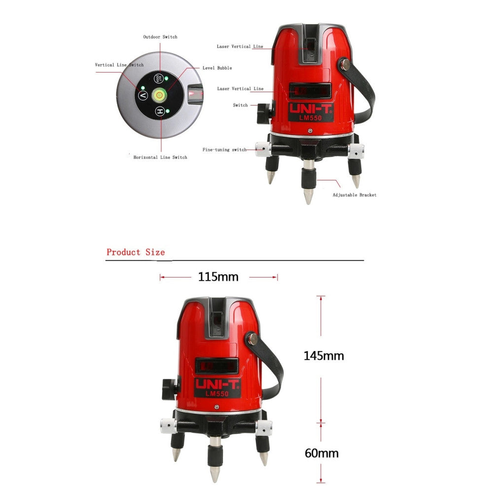 Trade Shop - Livella Laser Autolivellante 360º Rotazione Bolla Digitale 5 Linee Traccialinee -