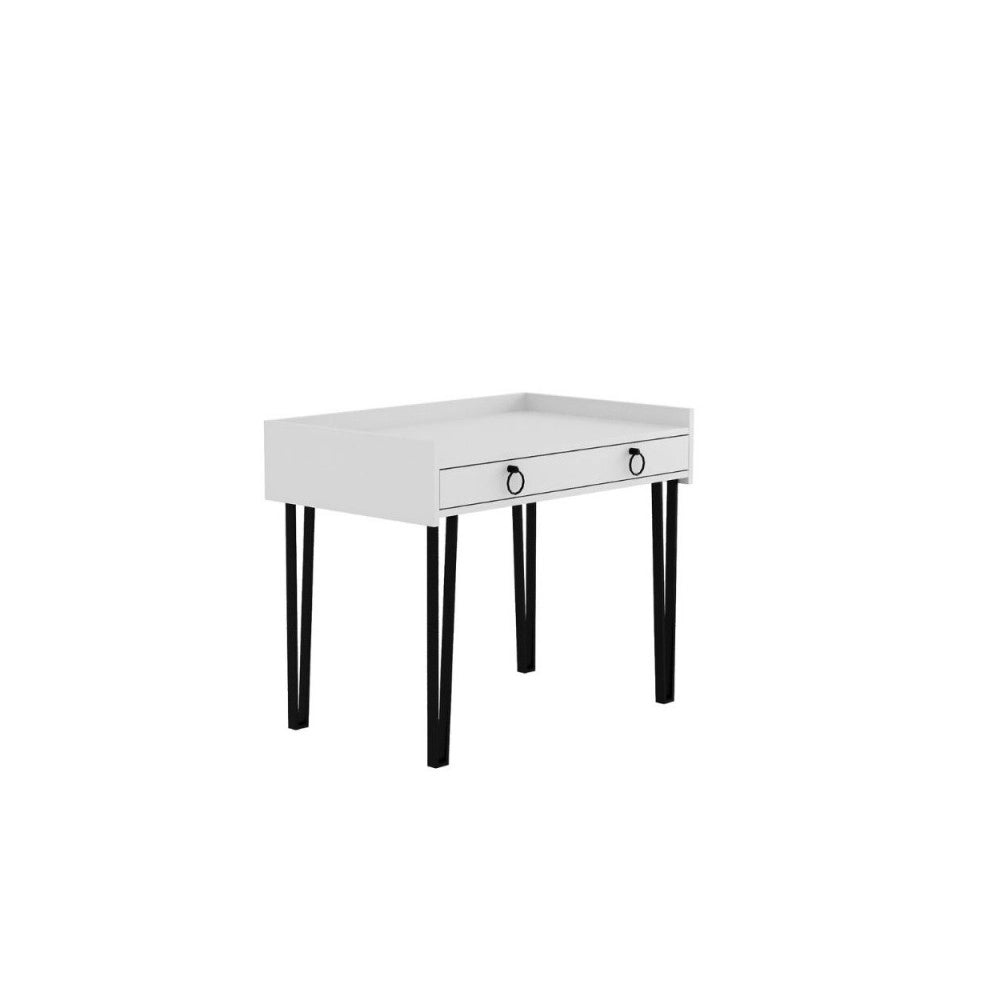 Scrivania bianca con gambe in metallo nero e cassetto Sponge 100x62x81,5