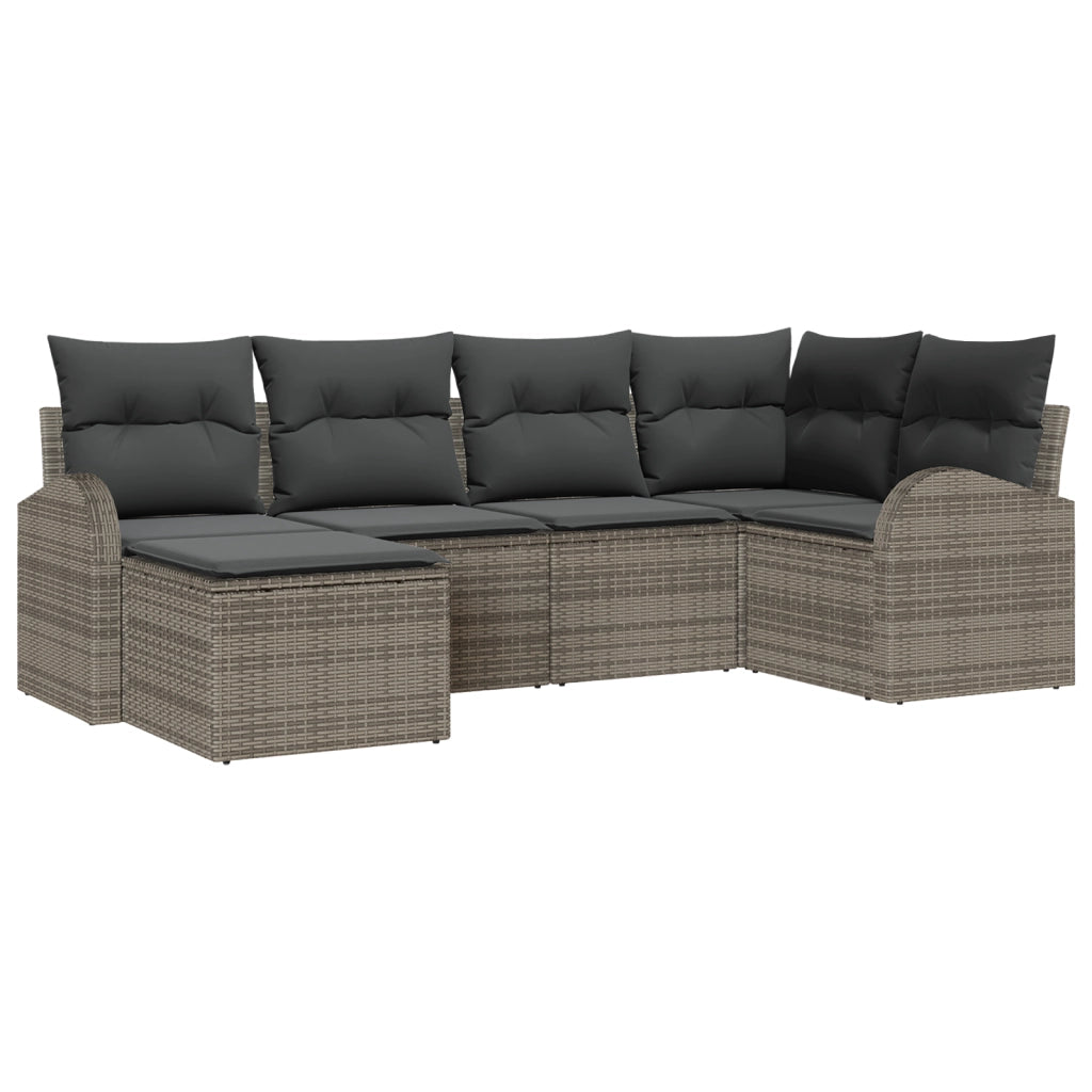 Set di divani da giardino 6 pezzi con cuscini grigio polyrattan