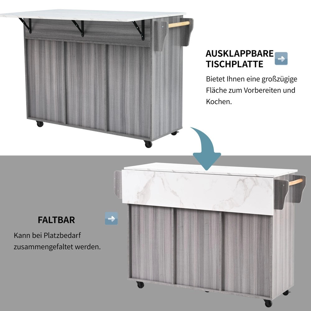 Carrello Portavivande con Armadietto ¨C Xylo ¨C Legno Massello Grigio, Piano Marmo Bianco, 139x46x91.5 cm