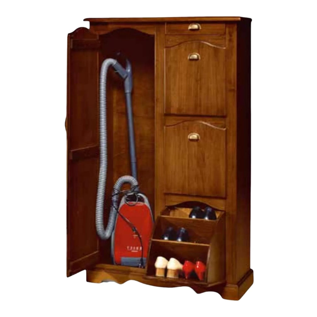 Scarpiera con vano multiuso in legno tinta noce arte povera l.94 p.43 h.155 - Mobili 2G