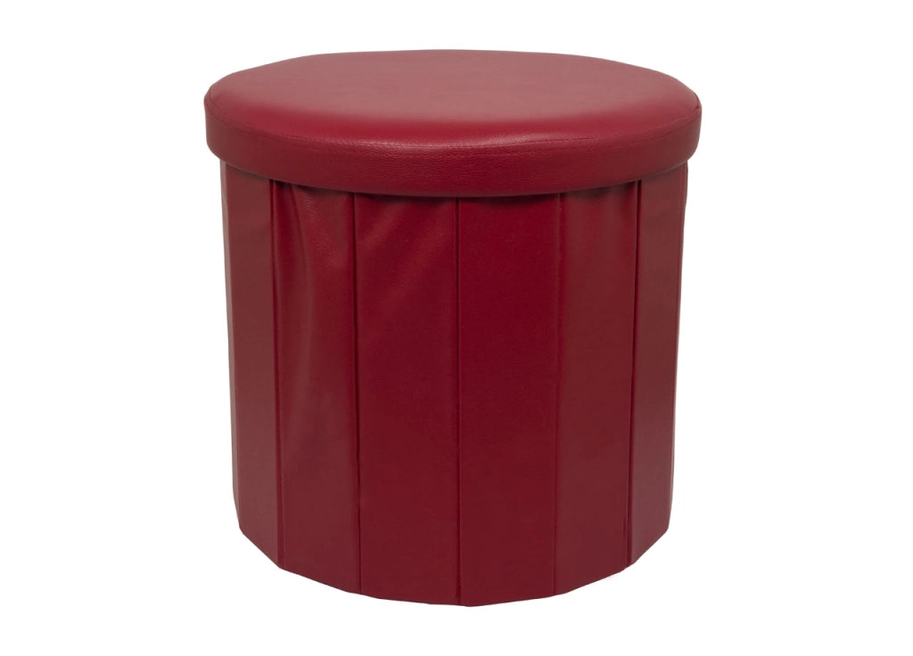 Pouf Salotto Contenitore Ecopelle Rotondo Pieghevole Tinta Unita - Pouf - Bordeaux