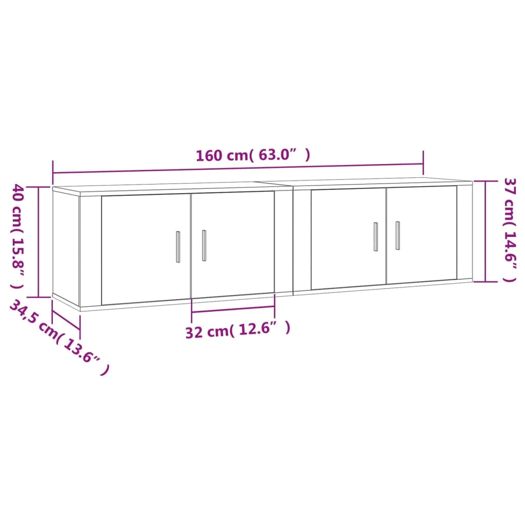 Mobile TV multimediale da parete mensola TV credenza TV per sala da pranzo soggiorno camera da letto 2 pezzi 80 x 34,5 x 40 cm bianco 02_0028936