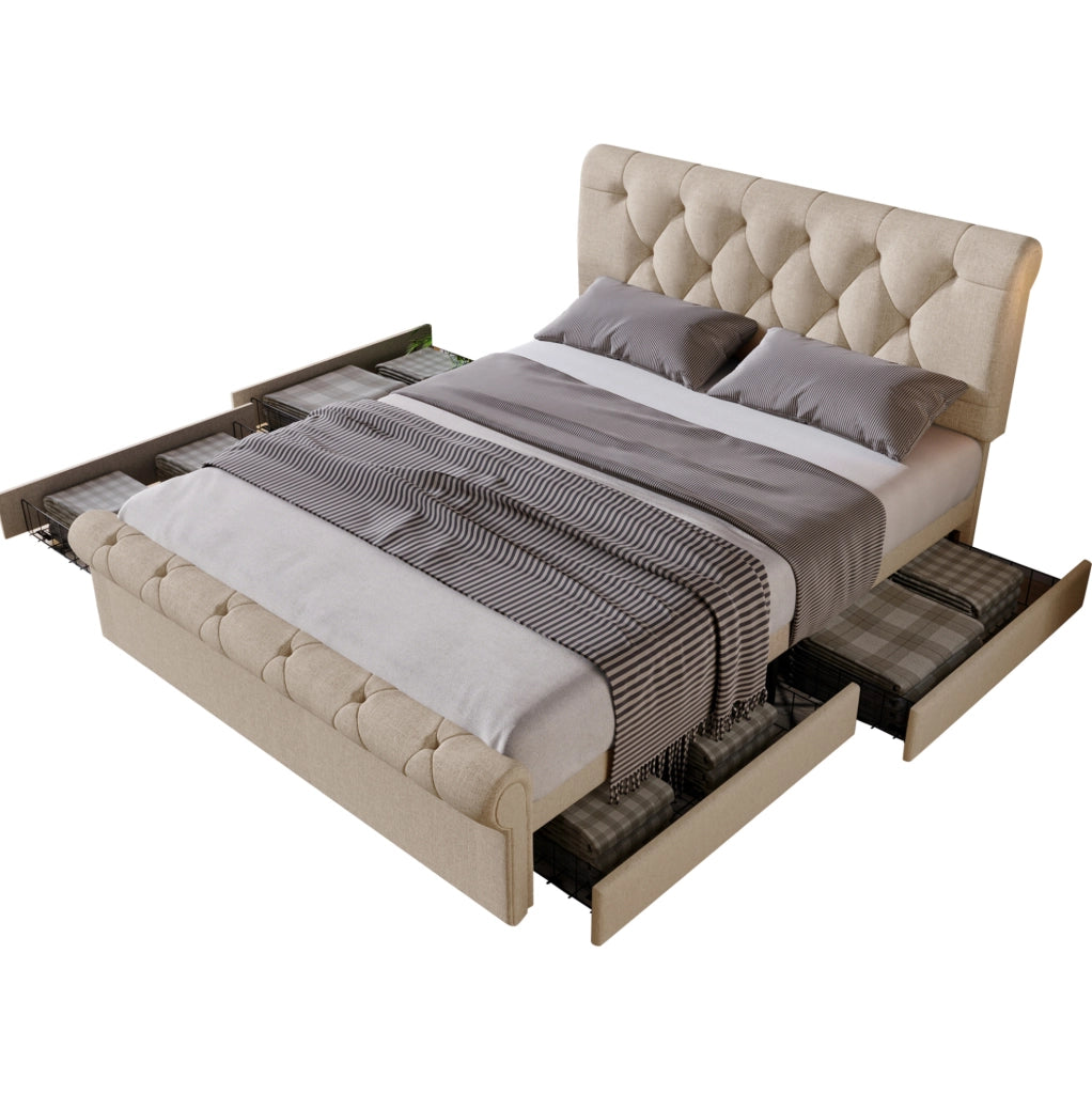 Letto matrimoniale 140x200 con 4 cassetti, testiera regolabile e materasso H3