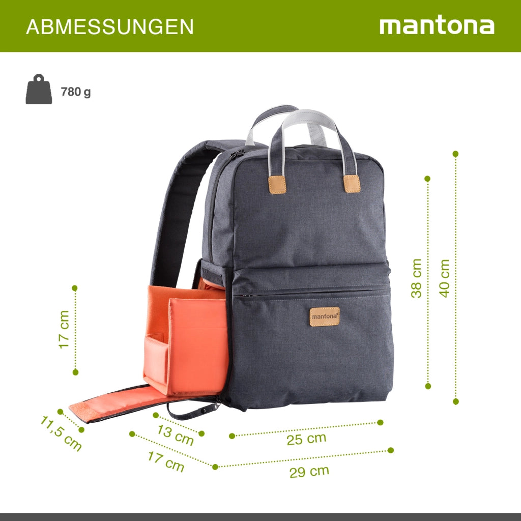 Mantona Urban Companion zaino fotografico e borsa, antracite con applicazioni in pelle, per fotocamere, con scomparto per laptop fino a 12 pollici