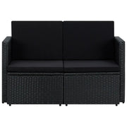Divano da Giardino a 2 Posti con Cuscini-Sofa da Giardino-Divano da esterno Nero in Polyrattan 960095