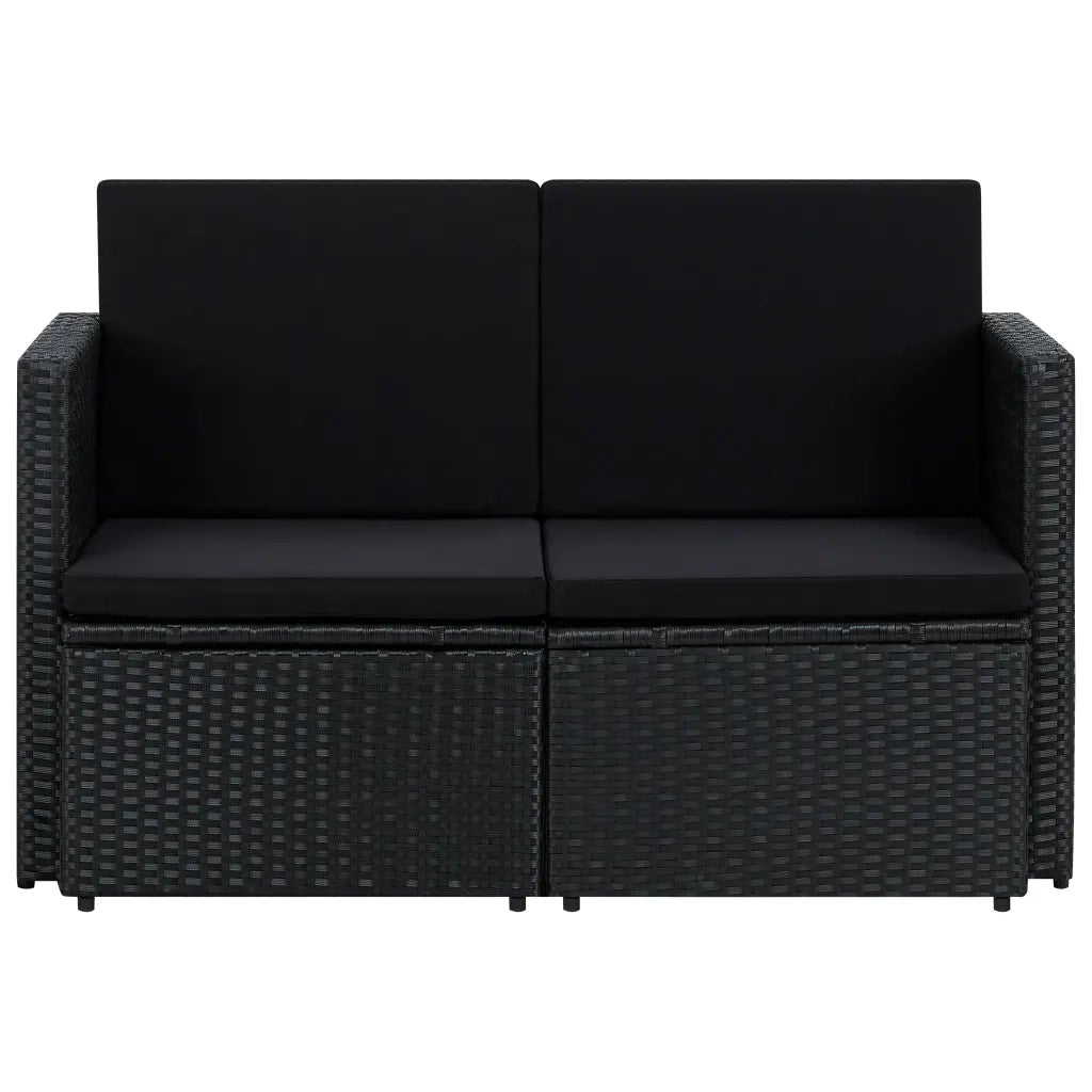 Divano da Giardino a 2 Posti con Cuscini-Sofa da Giardino-Divano da esterno Nero in Polyrattan 960095