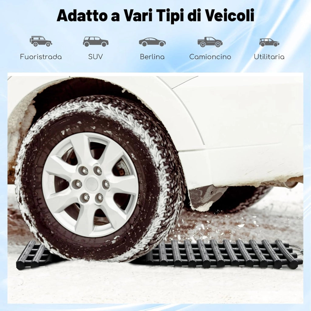 Set di 2 Tappetini Antisdrucciolevoli per Pneumatici, Tappetino di Recupero TPR Portatile, Aiuto di Trazione d'emergenza per Neve, Ghiaccio, Fango, Sabbia, Con Borsa (82 x 21 x 2,8 cm)