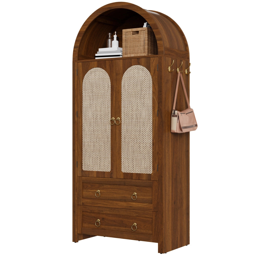Credenza 80x40x180 cm con ripiani aperti e doppio cassetto in MDF noce