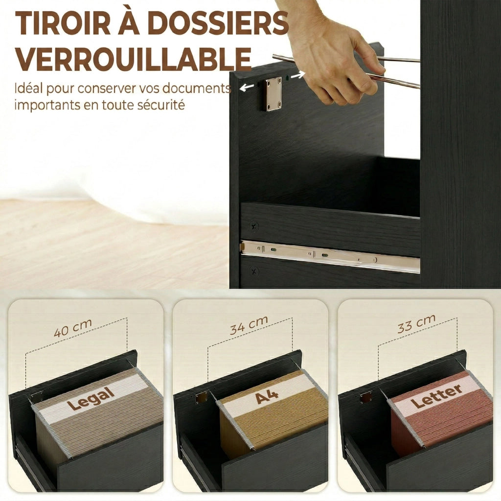 Scrivania con libreria e cassetto bloccabile ¨C Zephmum ¨C Nero, legno, 126x50x109 cm