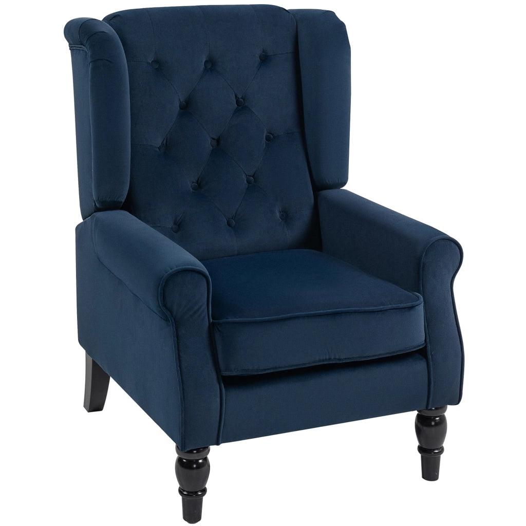 Poltrona imbottita con braccioli e gambe in legno ¨C Minimal ¨C blu scuro 74x86x102cm