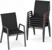 Set di 2/4/8 Sedie da Giardino, Poltrone in Tessuto Textilene per Esterno, Sedie Impilabili con Gambe in Metallo, Portata 180 kg, 56 x 66 x 88 cm (Nero,8)