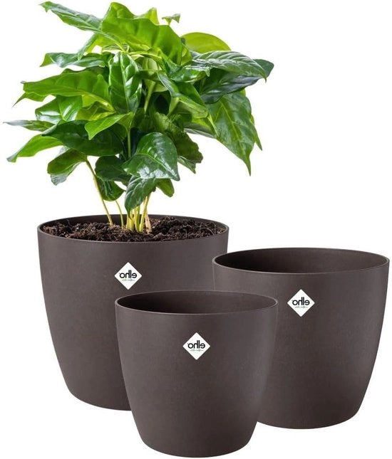 Vasi a Fiamma in Ceramica a Base di Caffè Ristretto - 100% Riciclati - Set da 3 - Ø 14 16 18 cm - Caffè Espresso Scuro