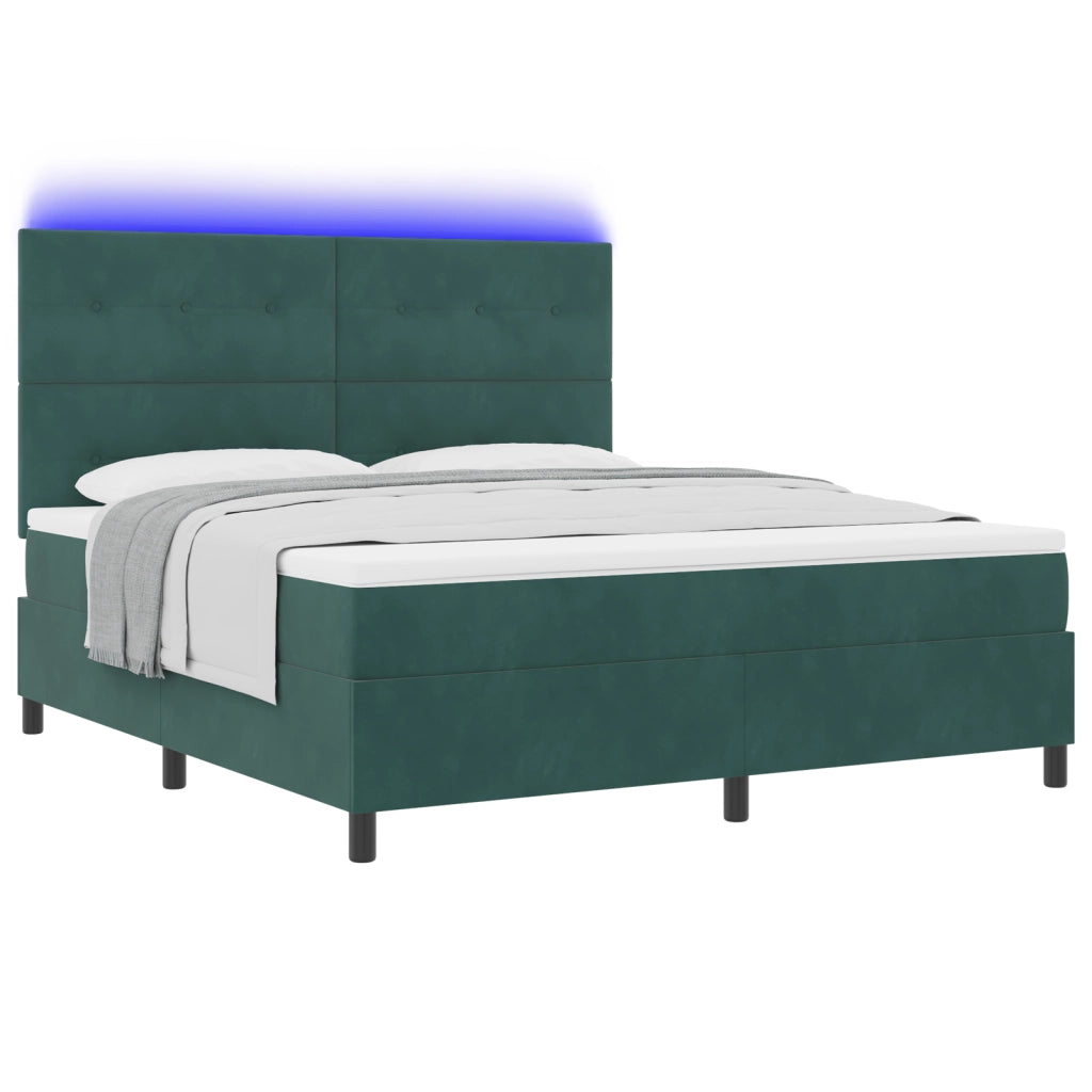 Letto a Terra  con Materasso e LED Verde Scuro 180x200 cm Velluto