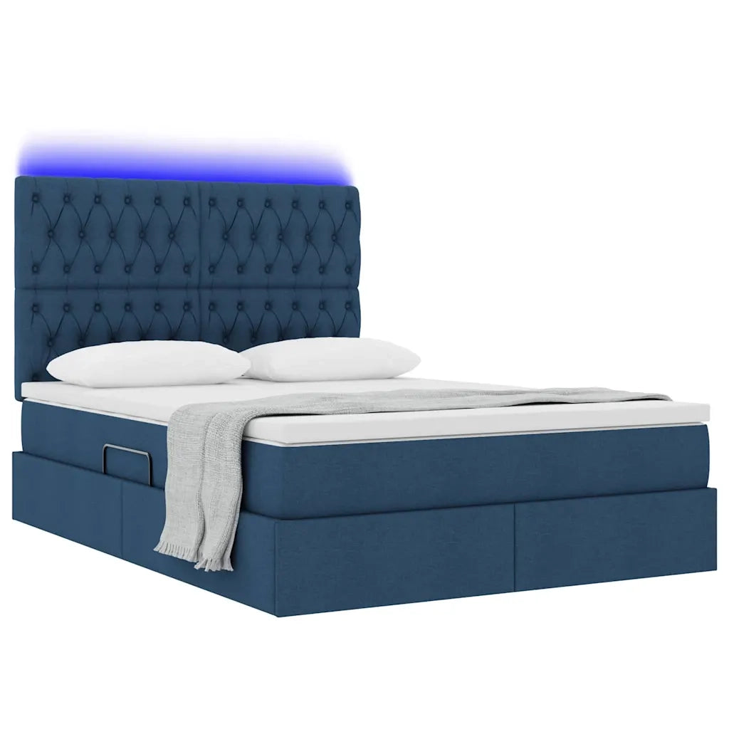 Letto con contenitore e LED con led Blu 140 x 200 cm Poliestere