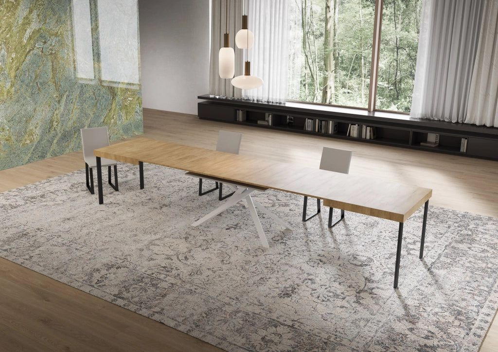 Tavolo Allungabile 160-420x90x74 cm Niket Quercia Natura Gambe Bianche