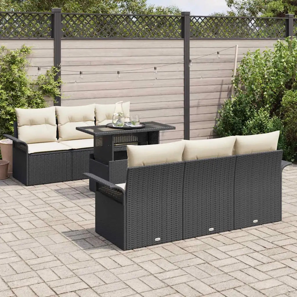 Set Divano da Giardino con cuscino 7 pcs Nero Poly Rattan 3356940