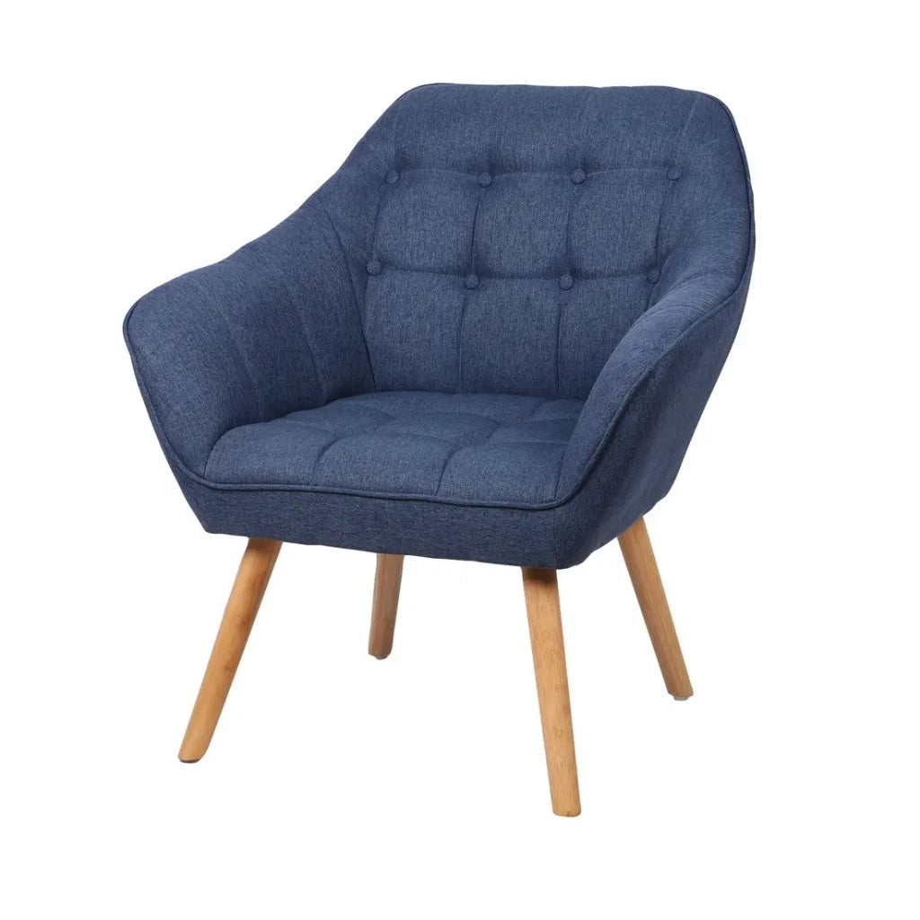 Poltrona in tessuto blu con piedi in legno - 74x70xH85 cm, altezza della seduta 43 cm - Collezione ARCTIKA
