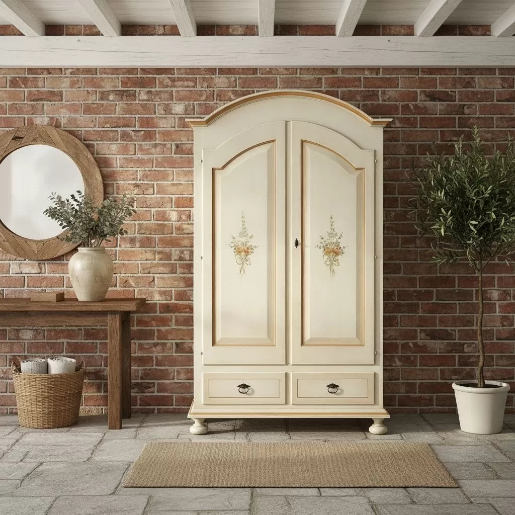 Armadio arte povera 2 ante legno shabby bianco e ocra 125x61x200 (1312) - Mobili 2G
