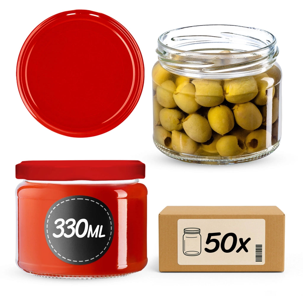 Barattoli KADAX Sonka 330 ml 50 pezzi 82 mm + coperchi rossi