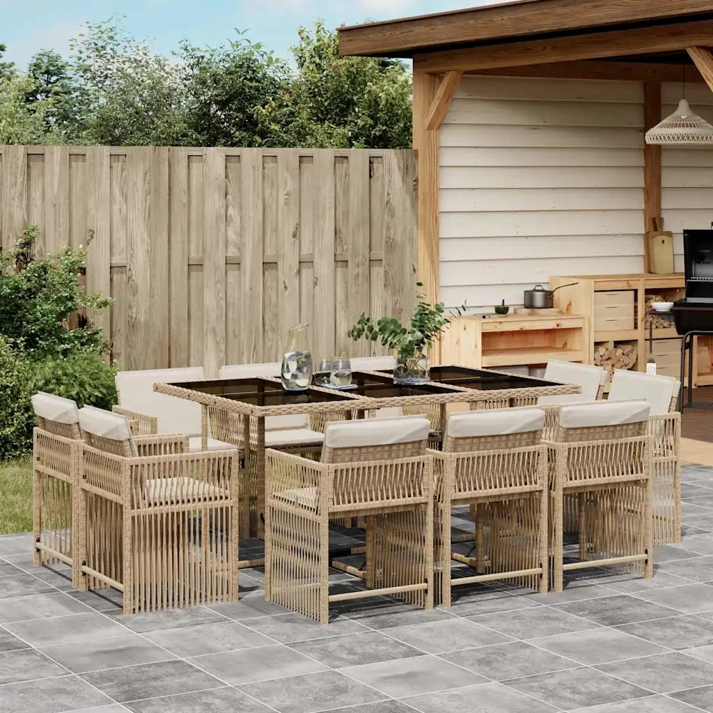 Set da Pranzo da Giardino 11 pz con Cuscini Beige in Polyrattan 3211750