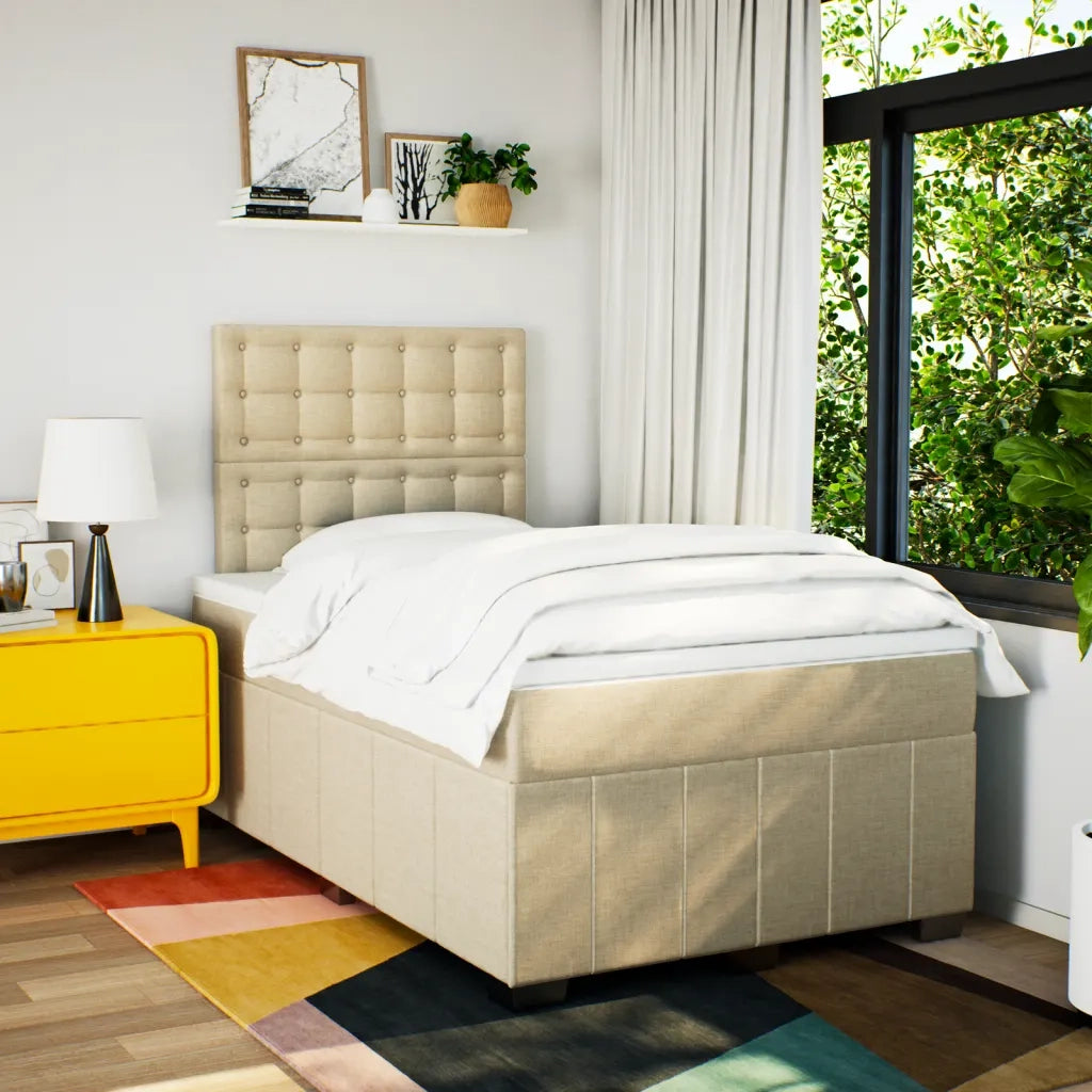 vidaXL Giroletto a Molle con Materasso Crema 120x200 cm in Tessuto