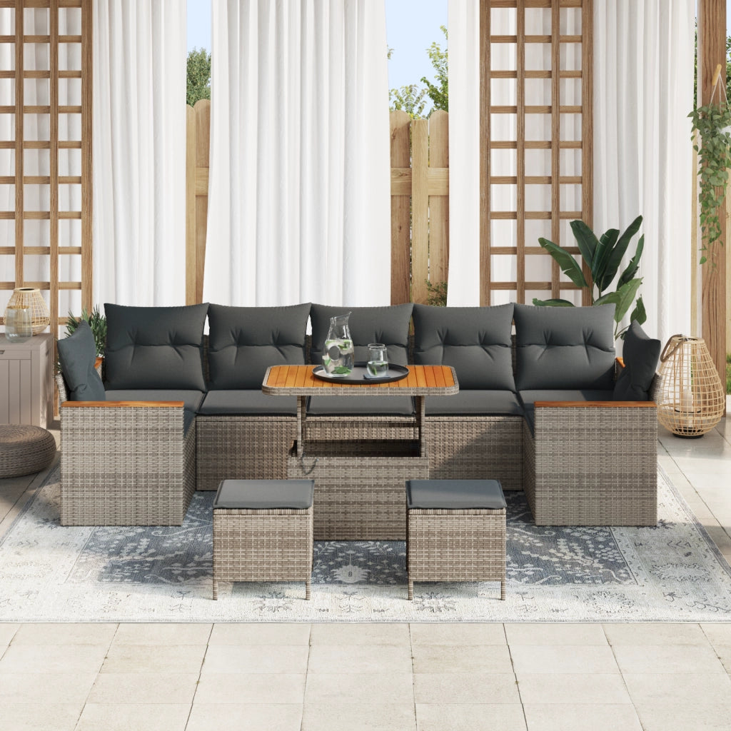 Set di Divani da Giardino con Cuscini  10 Pezzi Grigio Rattan Polimerico Acacia