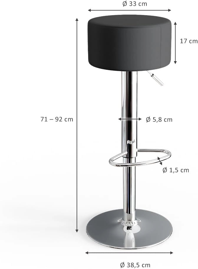 Set di 2 sgabelli da bar, Nero, 33 x 92 cm 2 parti, con poggiapiedi e seduta regolabile in altezza