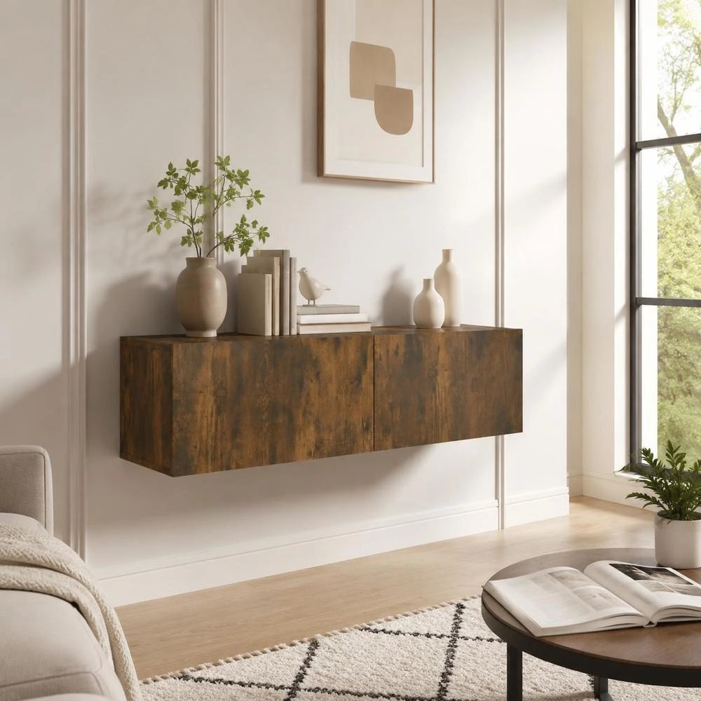 TV Wall Cabinet Smoked Oak 120x30x30 Cm Wood Material
