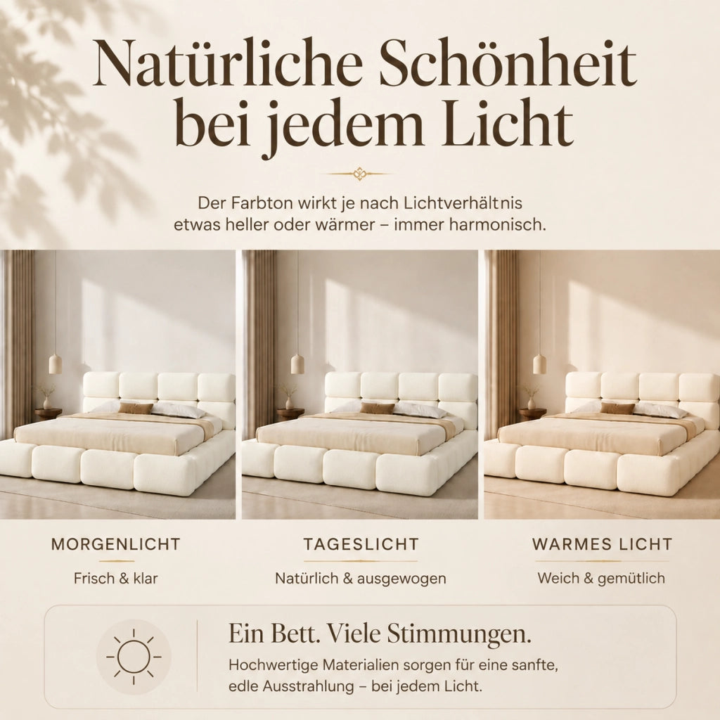 Letto contenitore matrimoniale 200 × 200 cm con sollevamento idraulico, senza materasso, in bouclé bianco