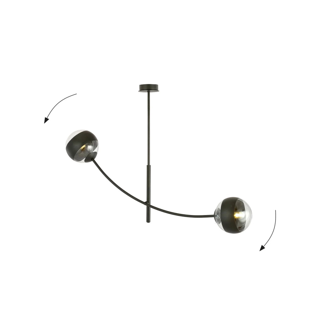 Plafoniera Contemporaneo Oceano Acciaio Nero 2 Luci E14 Ip20