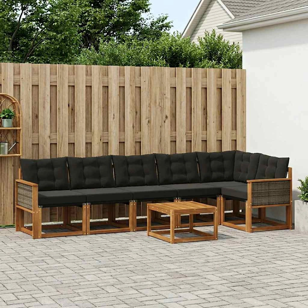 Set di divani da esterno 7 pz Naturale e Nero 3381996