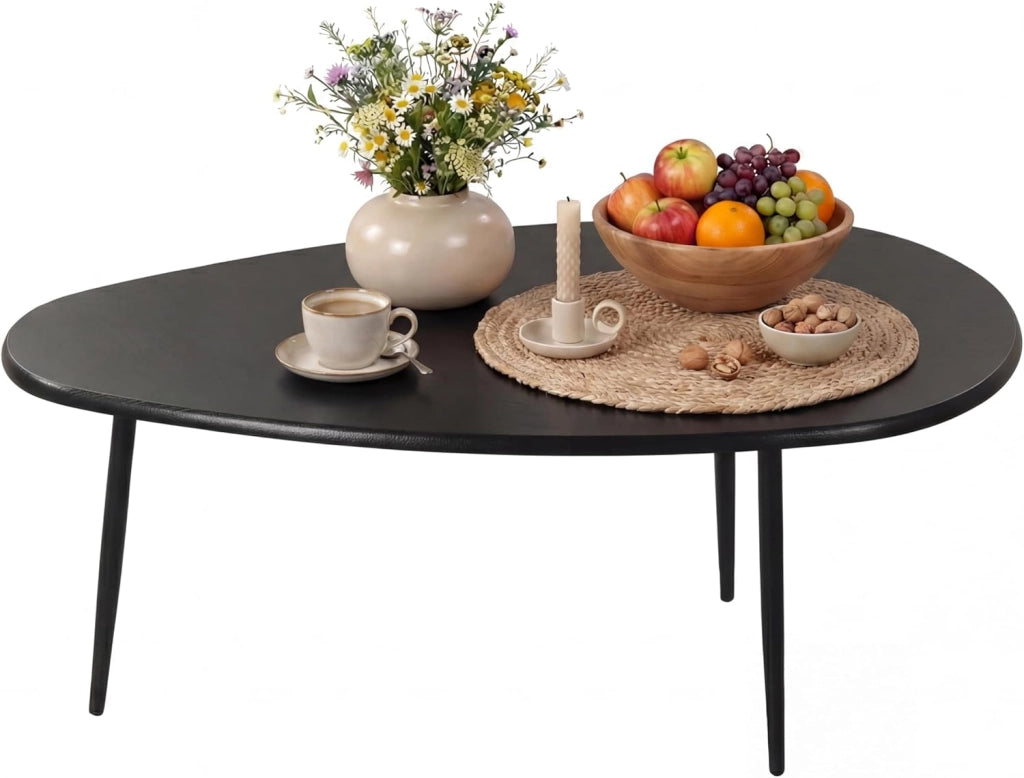 Tavolino da Caffè Mid-Century Moderno, Tavolino d'Accento Ovale Irregolare con Gambe in Metallo, Tavolino Compatto per Soggiorno, Ufficio Domestico, Angolo Lettura, Facile da Montare (Marrone)