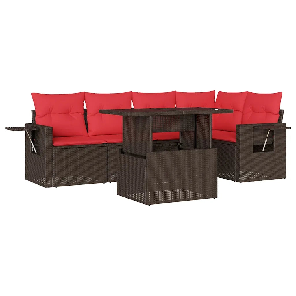 Set Divani da Giardino 6 pz con Cuscini Marrone in Polyrattan 3267894