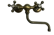 Rubinetto gruppo lavello a parete bronzato, vecchio ottone maniglie a stella rosoni decorati